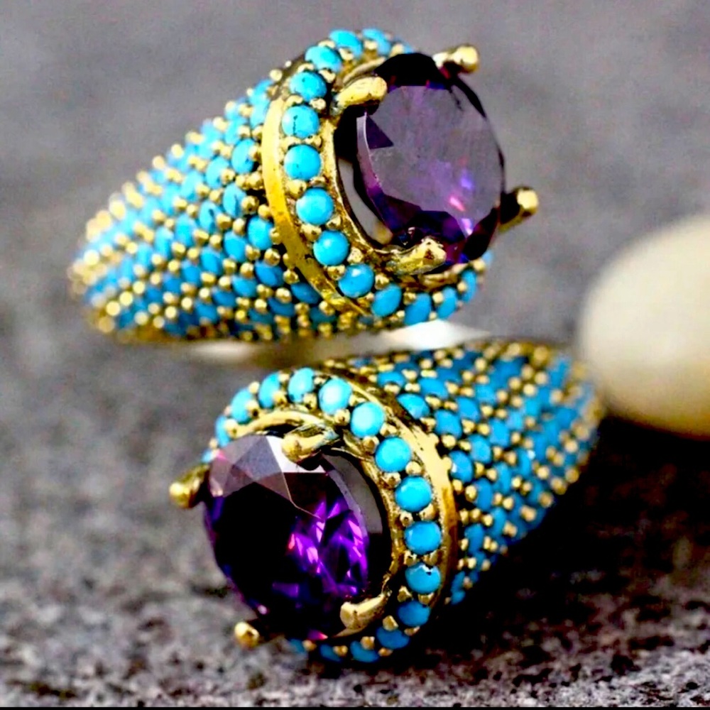 Blue, amethyst, ring